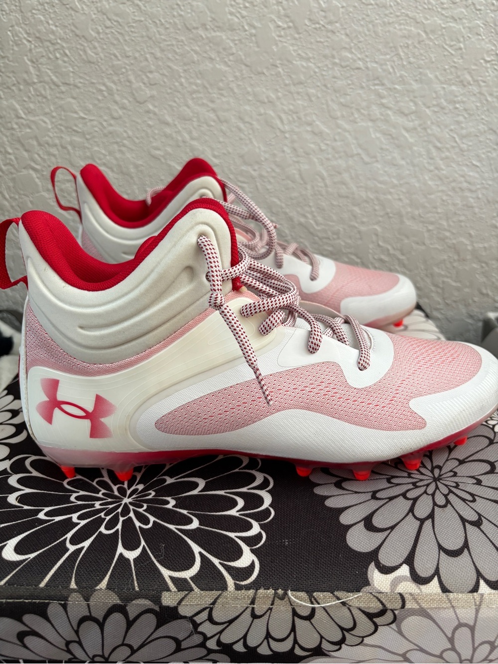 Under Armour Red and White Football Cleats